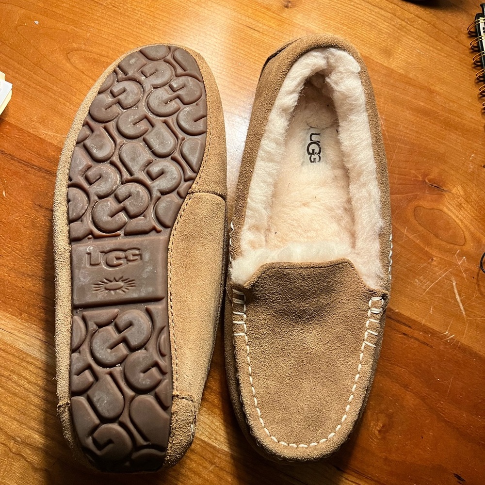 UGG Chestnut Suede Shearling Moccasin Slippers - Picture 4 of 5